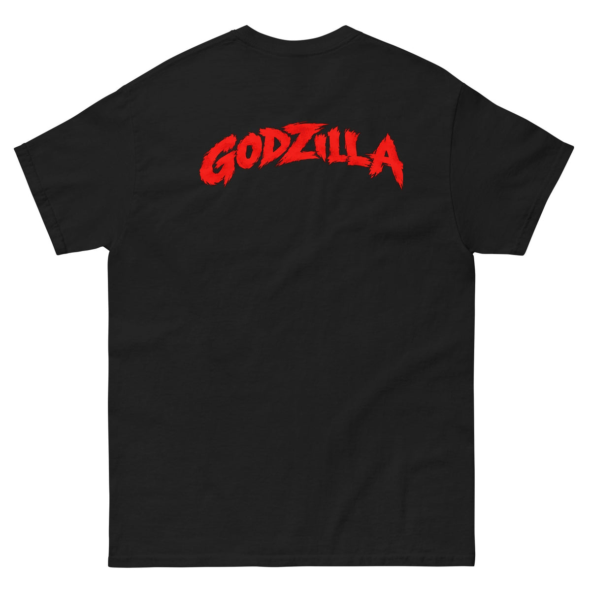 Red Sun Dockyard Fury Tee black back with red GODZILLA lettering